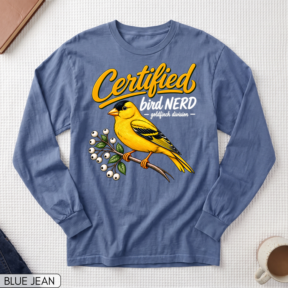 Certified Bird Nerd Goldfinch Long Sleeve T-shirt