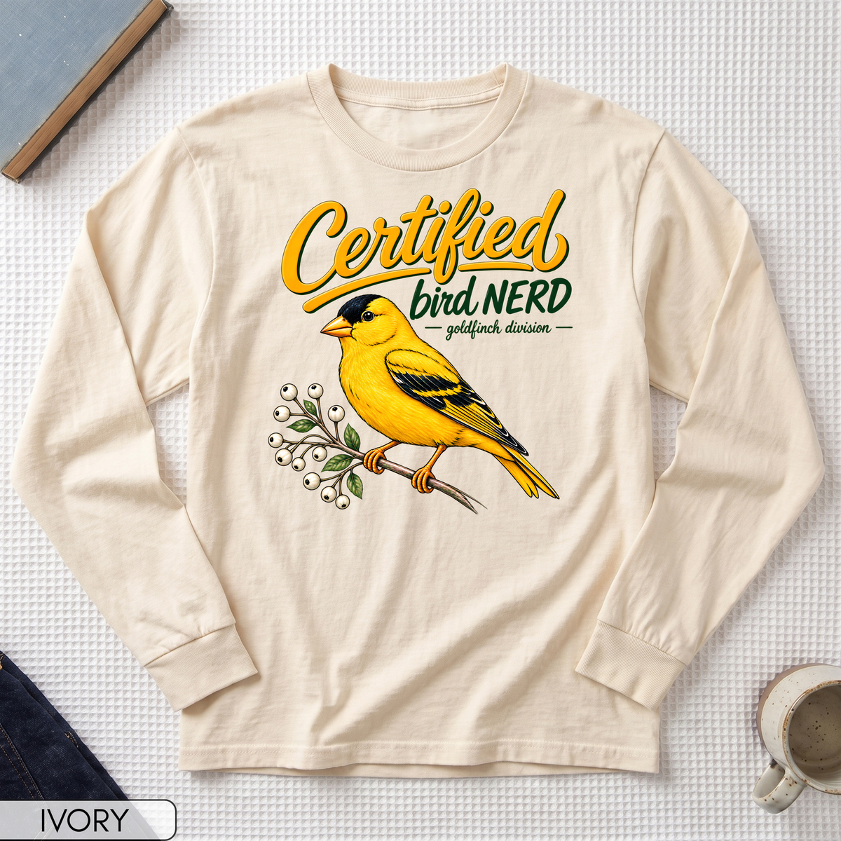 Certified Bird Nerd Goldfinch Long Sleeve T-shirt