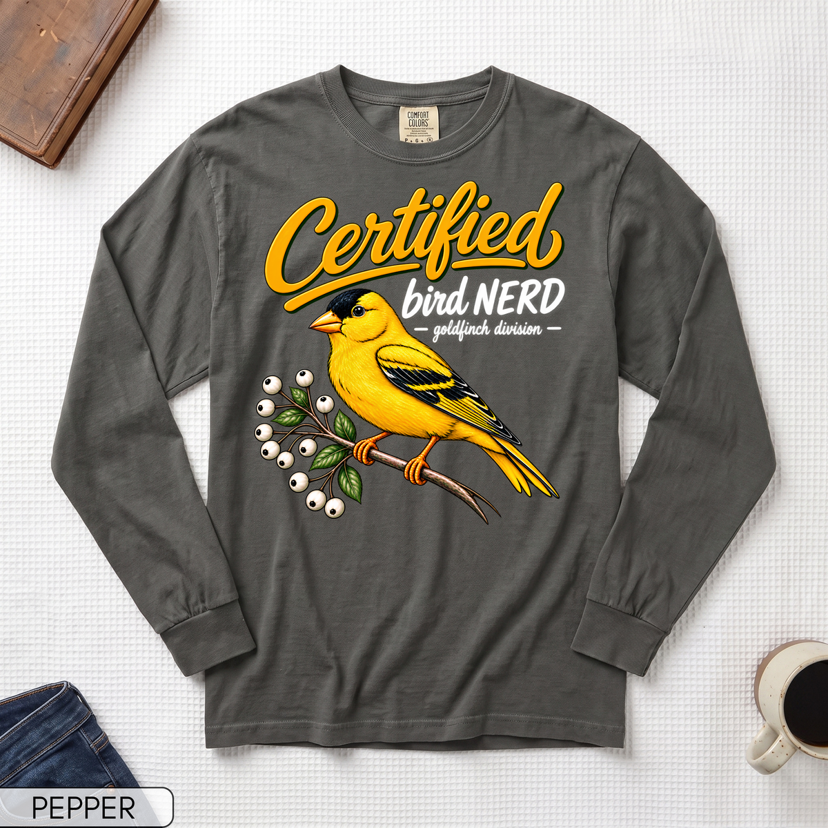 Certified Bird Nerd Goldfinch Long Sleeve T-shirt