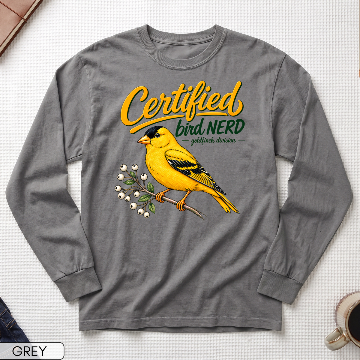 Certified Bird Nerd Goldfinch Long Sleeve T-shirt