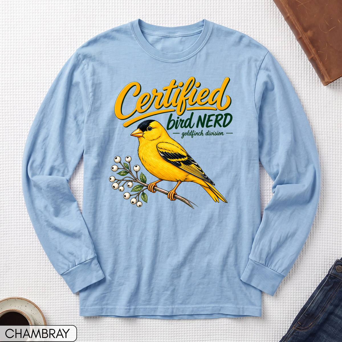 Certified Bird Nerd Goldfinch Long Sleeve T-shirt